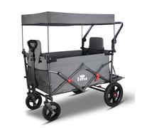 TMZ Folding Wagon Featuring 2 Seats, Folding Handcart trolley with Removable Canopy, Collapsible Garden Wagon with Brake for Festival Shopping Camping Picnic (Grey)