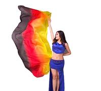 TMZAQH Women Real Silk Belly Dance Veils Silk Hand Scarves Fire Flame Colors, Black Red Yellow, 250*114cm