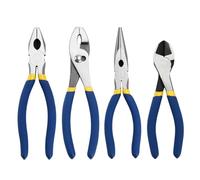 TMZDCJK 4 Piece Basic Pliers Set, 185 mm Side Cutter 205 mm Linesman, Long Nose Plier, Slip Joint Plier Multifunctional Tool Kit for Jewelry Making Household Repair (Blue)