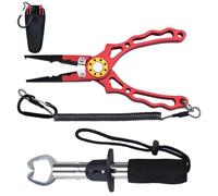 TMZDCJK 4-Piece Set Corrosion Saltwater Resistant Fishing Tools,Multi-Function Aluminum Fishing Plier with Innovative Ergonomical Handle,Fishing Gifts for Men(Red)