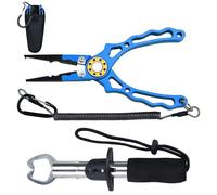 TMZDCJK 4-Piece Set Corrosion Saltwater Resistant Fishing Tools,Multi-Function Aluminum Fishing Plier with Innovative Ergonomical Handle,Fishing Gifts for Men(Blue)