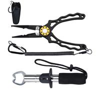 TMZDCJK 4-Piece Set Corrosion Saltwater Resistant Fishing Tools,Multi-Function Aluminum Fishing Plier with Innovative Ergonomical Handle,Fishing Gifts for Men(Black)