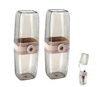 TMZELOA Pack of 2 Travel Toothbrush Cups - Compact Toothbrush Cup for on the Go with Toothbrush Case 2-in-1 Design, Leak-proof Travel Toothbrush Cup for Home, Business Trip, Camping and Travel