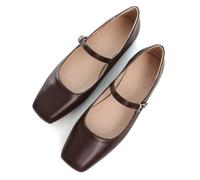 TN TANGNEST Leather Flats for Women Comfortable Square Toe Slip On Flats Soft Work Flats Retro Mary Jane Flats, A Brown, 8