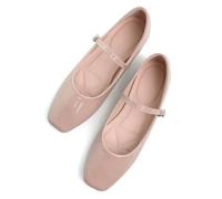 TN TANGNEST Leather Flats for Women Comfortable Square Toe Slip On Flats Soft Work Flats Retro Mary Jane Flats, H Nude, 4.5 UK