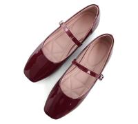 TN TANGNEST Leather Flats for Women Comfortable Square Toe Slip On Flats Soft Work Flats Retro Mary Jane Flats, H Wine Red, 9