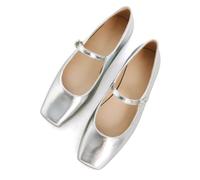 TN TANGNEST Leather Flats for Women Comfortable Square Toe Slip On Flats Soft Work Flats Retro Mary Jane Flats, A Silver, 7.5
