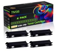 TN135 Compatible for Brother Toner Cartridge with Chip DCP-9040CN DCP-9042CDN DCP-9045CDN HL-4040CN Printers (4 Pack Black)