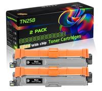TN258 Compatible for Brother Toner Cartridges with Chip DCP-L3520cdw L3560cdw MFC-L3755 HL-L3240cdw Printers (2 Pack Black)