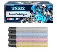 TN512 Toner Cartridges Compatible for Konica Minolta Bizhub C454e C554e Printers, With Chip Large Capacity 39000 Pages (4-Pack BK/C/M/Y)
