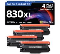 TN830XL Black Toner Cartridge Ink for HL-L2460DW Printer Replacement for Brother TN830 XL TN830 TN-830 Toner Set for DCP-L2640DW HL-L2460DWXL HL-L2405W MFC-L2820DW MFC-L2820DWXL, 4PK (with Chip)