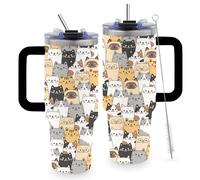 TNASURHUS 40oz Cats Tumbler Gifts for Women, Cute Cat Water Bottle with Handle and Straw, Stainless Steel Coffee Travel Mug Cup, Mother's Day Birthday Gifts for Cat Lover