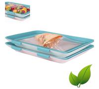 TNDCKP Food Stackable Preservation Tray with Lids, Reusable Storage Preserving Tray, Flat Food Sealing Container for Vegetable Salad and Various Foods (Blue)