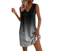 Tnebdvcsk Summer Dress,Womens Sleeveless V Neck Mini Print Dress Lightweight Cotton Linen Blend Outfit Breathable Loose Shift Tunic Beach Holiday Garden Travel Everyday Wear with Pocket