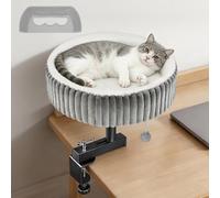 TNELTUEB Cat Desk Bed - 360° Rotating,Clamp On Cat Bed for Desks, Adjustable High Support Up to80 lbs for Office, Game Table, Island Tables, Desktop Attachment Hammock Grey