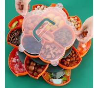 Tneukoom Divided Fruit Plate Serving Tray，360° Rotating Snack Server with Compartment, Perfect for Dips, Chips, and Candy At Parties,Space-Saving Design with Secure Lid, Easy-Clean B