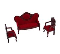 Tnfeeon 1:12 Dollhouse Sofa Set, Vintage Wooden Furniture for Miniature Play, Authentic Red Design Enhances Creativity, Perfect 1:12 Scale Integration Fits Small Spaces, Sofa Measures