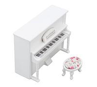 Tnfeeon 1:12 Miniature Piano, White Wooden Dollhouse Piano with Stool, Birch Material, Perfect for Dollhouse Decor and Role Playing