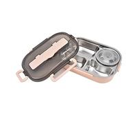 Tnfeeon 304 Stainless Steel Lunch Box -Set 1.3 L for 4 Compartments and Soup Bowl, Portable Box with Isolation Bag for Travel Picnic (Pink【Send chopstickspoon】)