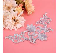 Tnfeeon 4PCS Embroidered Patch, Metallic Thread Iron On Applique, Craft Decoration for DIY Sewing Projects, Perfect for Clothing Customization (Pagoda-Shaped Silver)