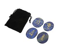 Tnfeeon 4Pcs Palm Reiki Symbols Stones, Amethyst Polished Crystal Chakra Set for Healing, Meditation, Energy Balancing (Lapis Lazuli)