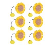Tnfeeon 6pcs Anti Chew Sunflower Interactive Toy Set with Pom for Indoor Outdoor Play Polyester 3.15 Inch Pet Refills Kitten Cat Teaser Wand Replacement Cat Wand Toy Set (Yellow)