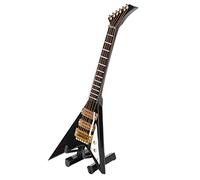 Tnfeeon Axe Heaven Miniature Electric Guitar Wood with Stand and Case for Dollhouse Decoration Musical Instrument