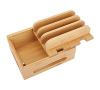Tnfeeon Bamboo Charging Stand, 4 Slots Organizer, for Home and Office Use, Stylish Design, Multi-Device Compatible, Good Bamboo Material
