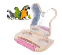 Tnfeeon Bird Mirror Toy with Perch, Stainless Steel Feeding Bowl for Cage, Parrort Cage Wooden Perch Platform Hanging Feeders Cup for Small Parakeets, Cockatiels, Conures