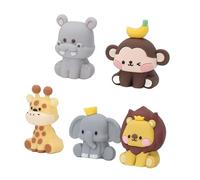 Tnfeeon Cake Topper,5PCS Baby Shower Cake Topper Jungle Animal Cute Decoration Monkey Elephant Giraffe Hippo Lion for Birthday Party Decorations Baby Shower, Forest Theme Party,