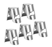 Tnfeeon Champagne Bottle Stopper Set Stainless Steel and Silicone Sparkling Wine Sealer 5 Pack 2.2in Press Down Lock Airtight Preserver for Restaurant Bar Kitchen