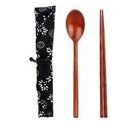 Tnfeeon Chopsticks,9.2inch Wooden Chopsticks and Spoon with Blue and White Cloth Bag Set Reusable Wooden Classic Style Chop Sticks Gift Sets, Dishwasher Safe