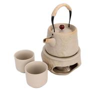 Tnfeeon Clay Teapot with Cups, Alcohol Stove Camping Set