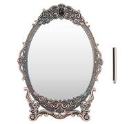 Tnfeeon Clear Image Retro Beautiful Oval Makeup Mirror with Stand, Decorative and Functional for Home Bedroom Dressers Living Room Bathroom, Unique Design Vintage Cosmetic Mirror with (Red copper
