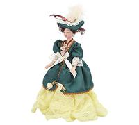 Tnfeeon Dollhouse People, 1:12 Scale Victorian Lady Wearing a Long Green Dress with Curly Brown Hair and Beautiful Hat, for DIY Dollhouse Decoration, Made of Porcelain and