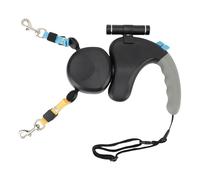 Tnfeeon Double Headed Dog Leash Dual Dog Leash 2 Retractable 3 Meters 360° Rotation No Shock Absorbing Cushion LED Light for No Walking (Black)