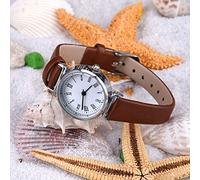 Tnfeeon Dress for Fashionable Women Look at The Mini Retro Leather Bracelet for an Exact Hour to Hold (Coffee with White Plate)