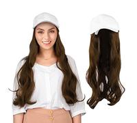 Tnfeeon Fashionable White Baseball Hat with Hair Attached, High-Temperature Material, Elegant Curly Wig, Ideal for Women Daily Use and Parties (White hat + light brown)