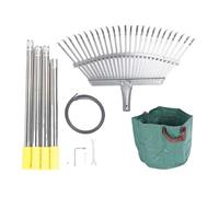 Tnfeeon Garden Rake, Metal Gathering Leaf Yard Rake Detachable Adjustable Leaves Collection with Reusable Leaf Bag for Outdoor Yard Loosening Soil Farming Land Management