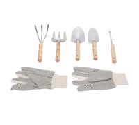 Tnfeeon Gardening Tool Set, Tool Sets Stainless Steel Shovel Trowel Weed Puller Hand Fork Rake with Canvas Gloves for Growing Vegetables Flowers Gardening, Garden Wooden Handle