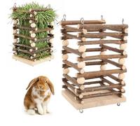 Tnfeeon Guinea Pig Feeder Wooden Rabbit Feeder Big Volume Bunny Holder Hanging Rack Guinea Pig Cages Accessories for Chinchilla Ferret Rabbit Hamster Cage Accessories