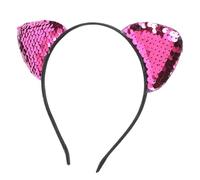 Tnfeeon Kitty Ear Headband Sequin Cat Ear Hair Accessory for Women Lightweight Iron Headband 4.9 X 5.5 Inches Sparkle Design Perfect for Weddings Christmas Parties Adds (Rose Red)