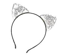 Tnfeeon Kitty Ear Headband, Sequin Hair Accessory, Stylish Cat Ear Decoration for Women, Perfect for Parties and Weddings (Silver)