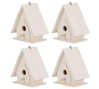 Tnfeeon Mini Hanging Bird House Set, Natural Wood Bird Shelter with Hanging Ropes, 4 Pieces for Garden Courtyard Balcony Decor Compact 2.8x1.6x2.6 Inch Size and 2.6 Ounce Weight Suit