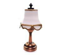 Tnfeeon Miniature Table Lamp 1:12 Scale Battery Operated White Brass Tone | Plastic Construction, LED Bulb, for Dollhouse Room Box or Display, 2.36 X 1.18 Inches