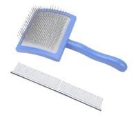 Tnfeeon Pet Grooming Brush Deshedding Brush Hair Removal Comb 45 Degree Angled with Slicker and Rake Comb for Dogs Cats Shedding Season Long Hair Poodle Bichon (Blue)