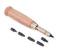 Tnfeeon Punch Tool, 6 Size Leather Hole Punch Set with Wood Handle and Metal Heads for Watch Straps Belts and Leather Craft, 5.1 Inch Hand Puncher with 0.06 to 0.16 Inch Sizes