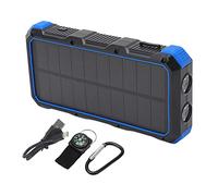 Tnfeeon Solar Charger, ABS 36800mAh Fast Charge 5V 3A Solar Power Bank Charger with LED Light for Outdoor Use (Blue)