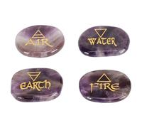 Tnfeeon Stones,4 Elements Assorted Earth Air Fire Water Stones Engraved Triangular Symbols Earth Stones for Reiki, Healing, Meditation, Chakra Balancing or Rituals (Violet)
