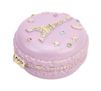 Tnfeeon Vintage Jewelry Box, Elegant Macaron Design Jewelry Organizer with Hand Painted Details, Durable Gold Plated Enamel Box for Women's Rings, Earrings, and Small Treasures (Purple)
